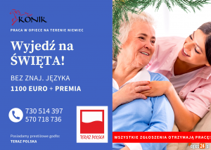 NIEMCY -OPIEKA - BEZ ZNAJOMOŚCI JĘZYKA - GRUDNIOWE ZASTĘPSTWA +PREMIA ŚWIĄTECZNA
